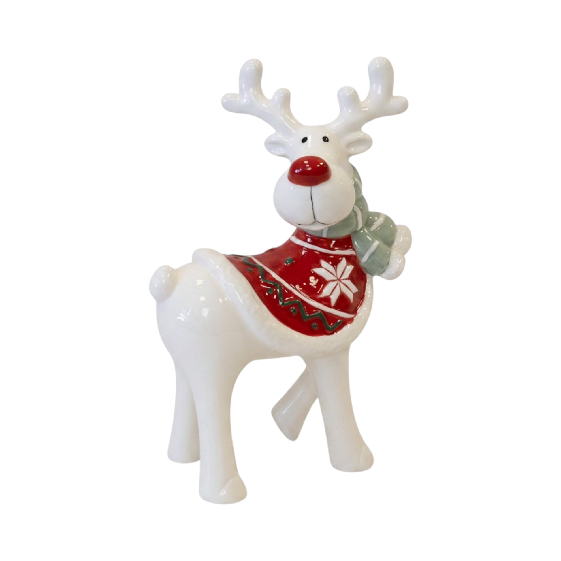 Ceramic Reindeer with Christmas Sweater and Scarf Medium