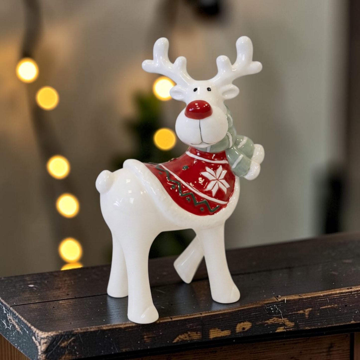 Ceramic Reindeer with Christmas Sweater and Scarf Medium