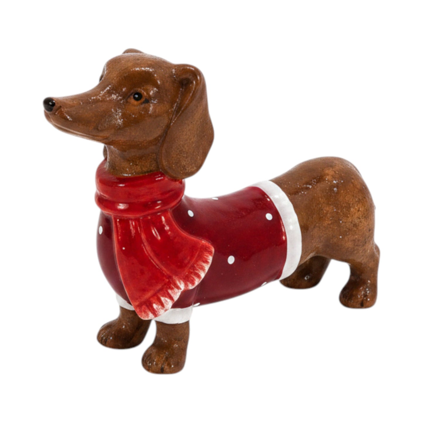 Ceramic Sausage Dog with Christmas Sweater and Scarf Large