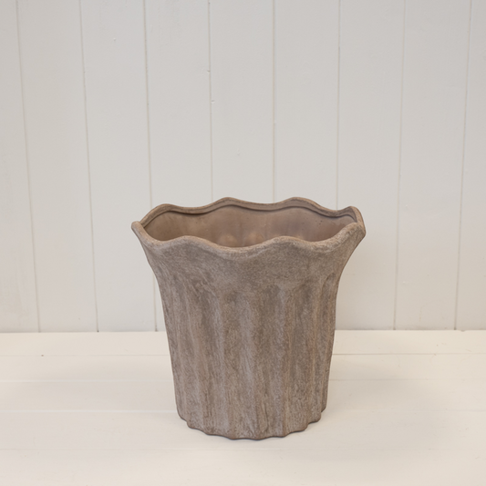 Large Brown Fluted Stoneware Pot