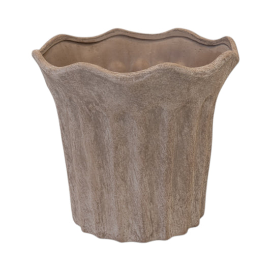 Large Brown Fluted Stoneware Pot