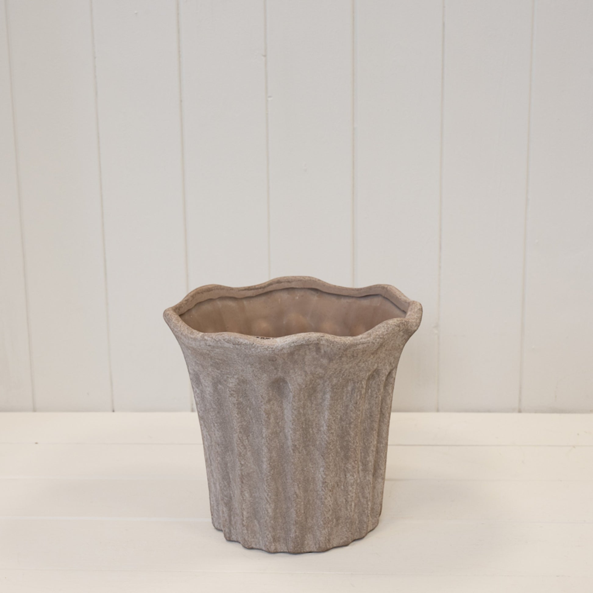 Medium Brown Fluted Stoneware Pot