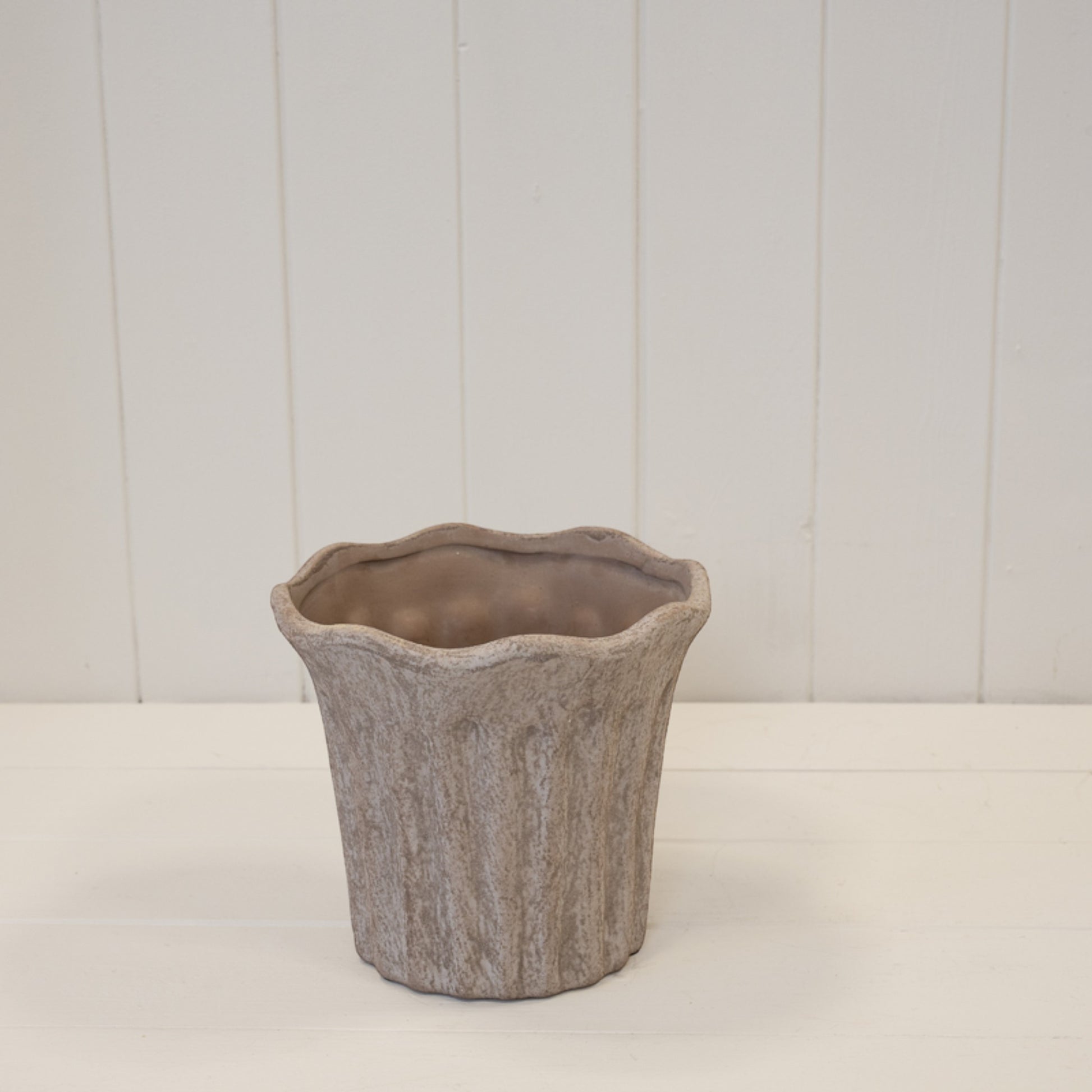 Small Brown Fluted Stoneware Pot