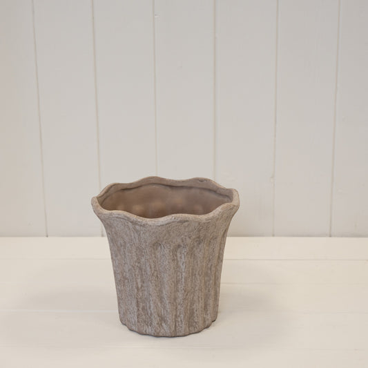 Small Brown Fluted Stoneware Pot