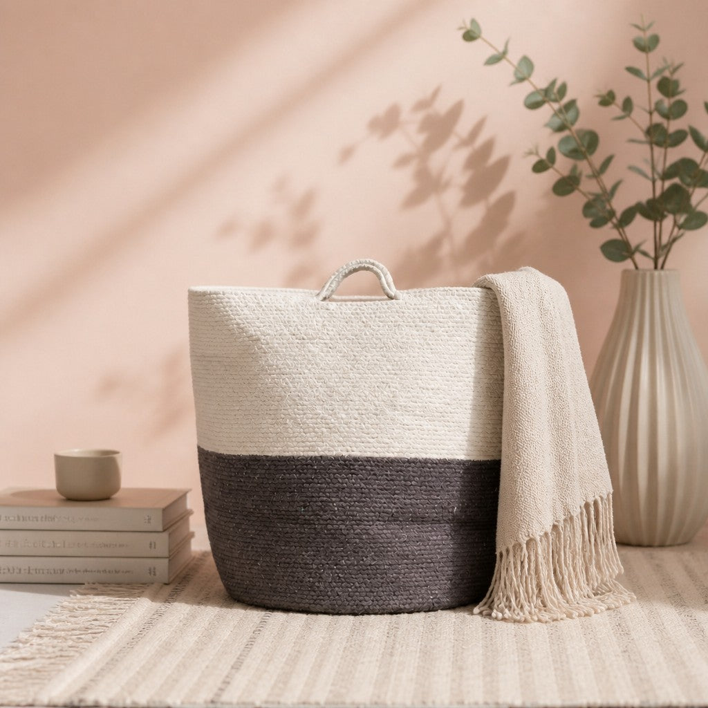 Cotton Rope Laundry / Storage Big Basket 45x40cm - Grey | Four Candle