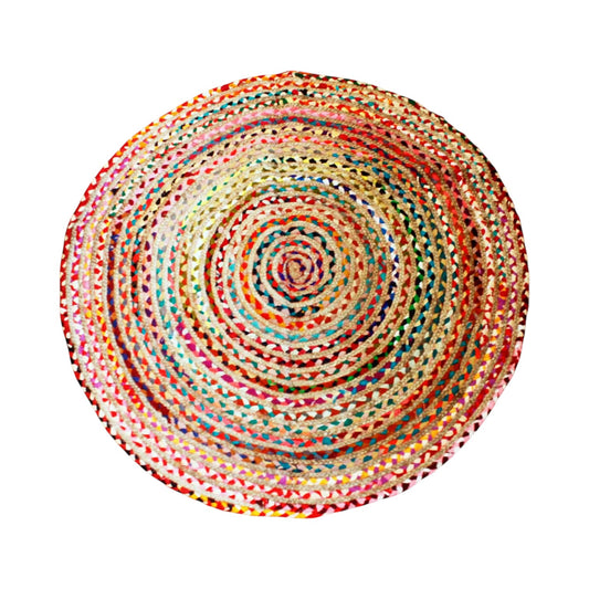 Round Jute and Recycled Cotton Rug - 120 cm