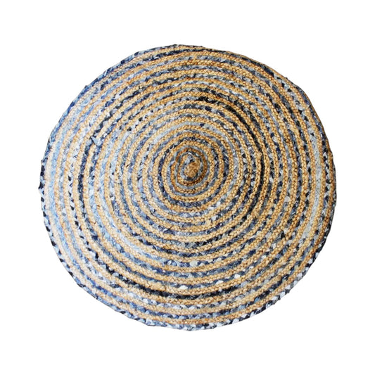 Round Jute and Recycle Denim Rug- 90 cm