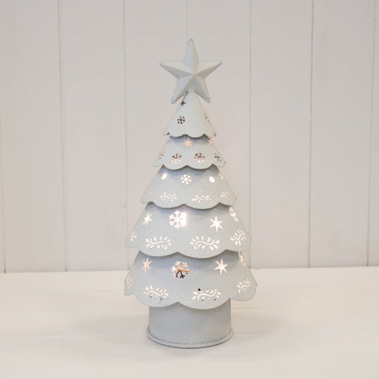 Off White Cutout Metal LED Christmas Tree 32cm