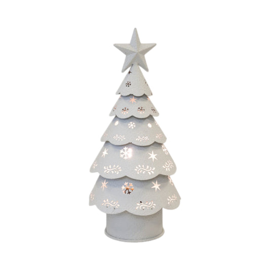 Off White Cutout Metal LED Christmas Tree 32cm