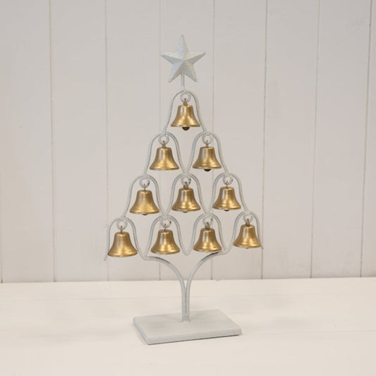 Off White Christmas Tree with Brushed Gold Bells 38cm