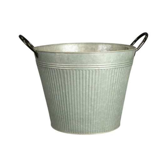 Round Ribbed Aged Zinc Planter