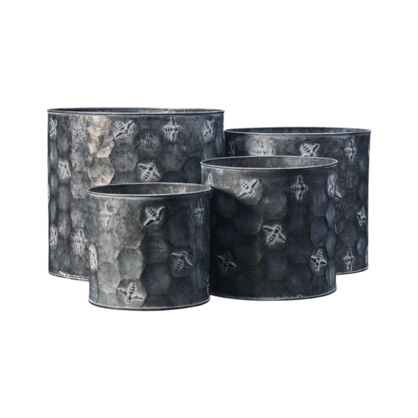 Set of Four Vintage Cylinder Bee Zinc Planters