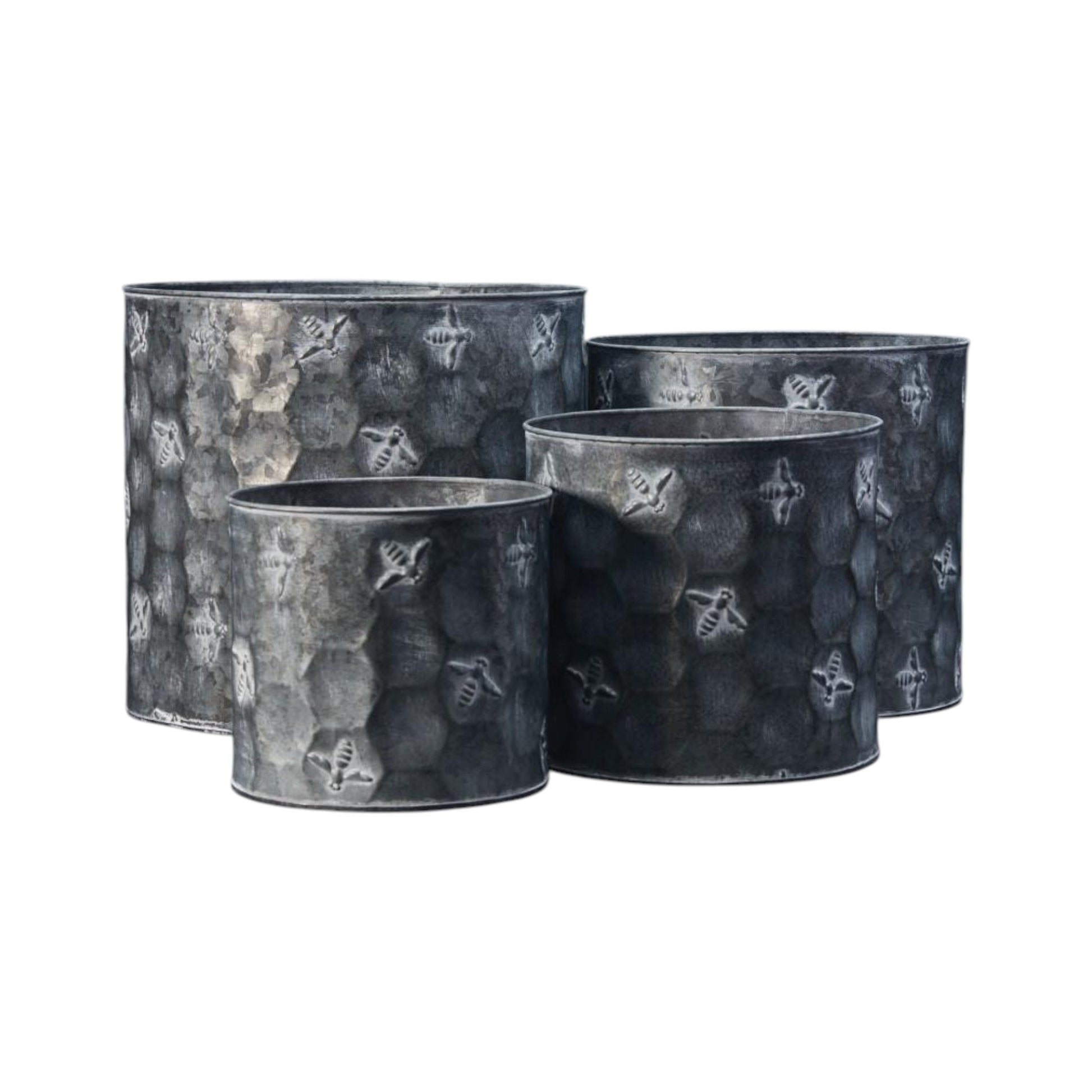 Set of Four Vintage Cylinder Bee Zinc Planters