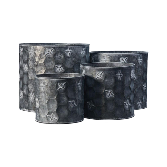 Set of Four Vintage Cylinder Bee Zinc Planters
