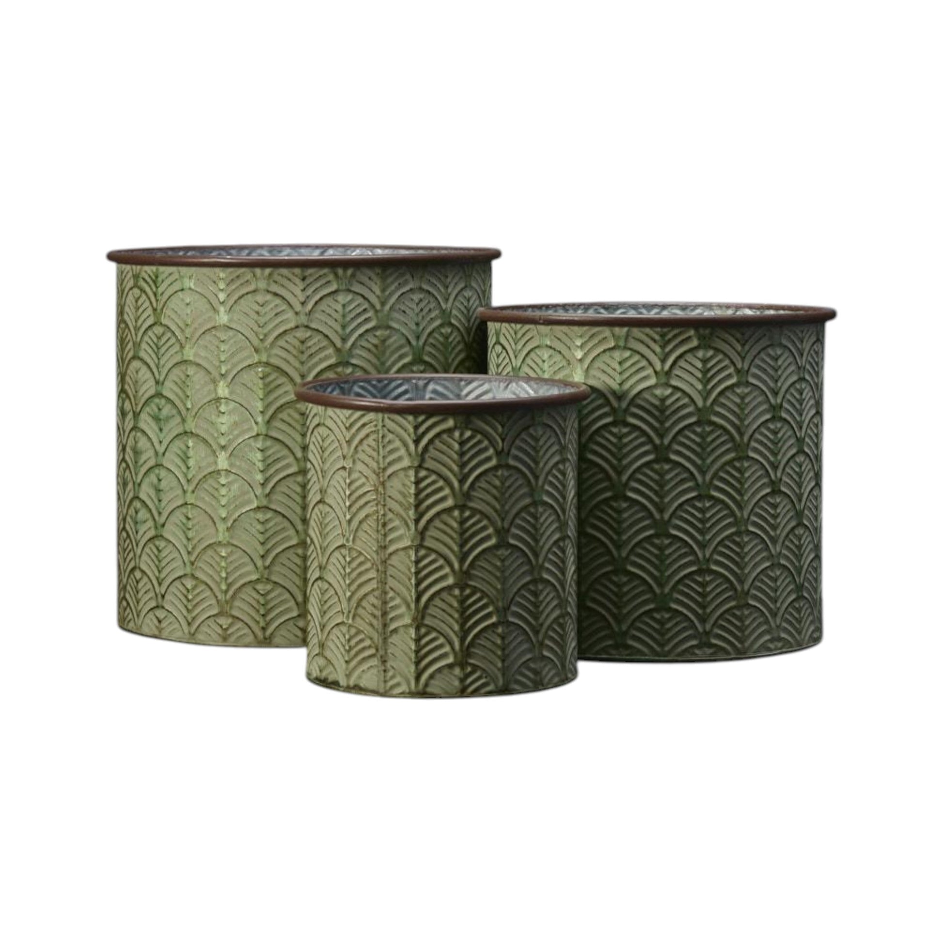 Set of Three Zinc Vintage Green Planters