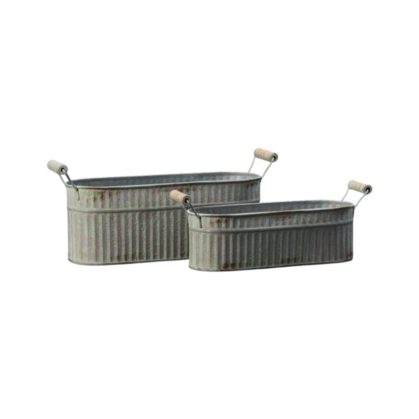 Set of Two Vintage Whitewashed Oval Zinc Troughs