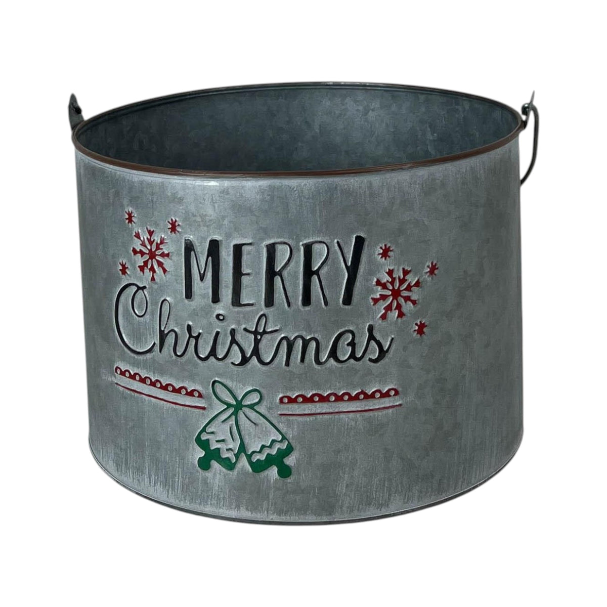 Metal Bucket Merry Christmas with Over Handle