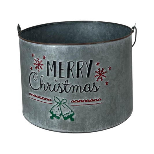 Metal Bucket Merry Christmas with Over Handle