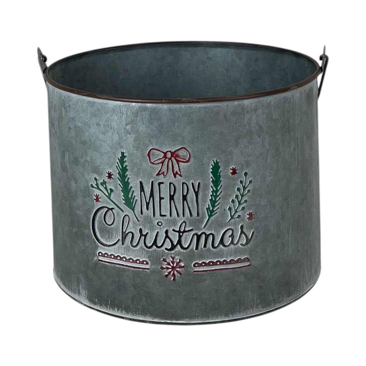 Metal Bucket Merry Christmas with Over Handle