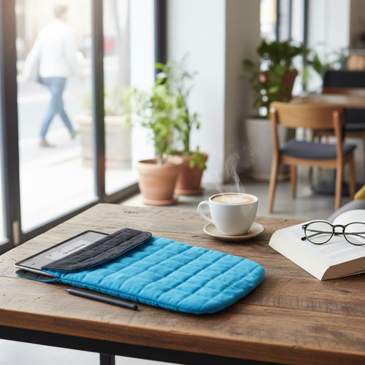Turquoise 13 Inch Padded Laptop Pouch Stonewash Cotton
