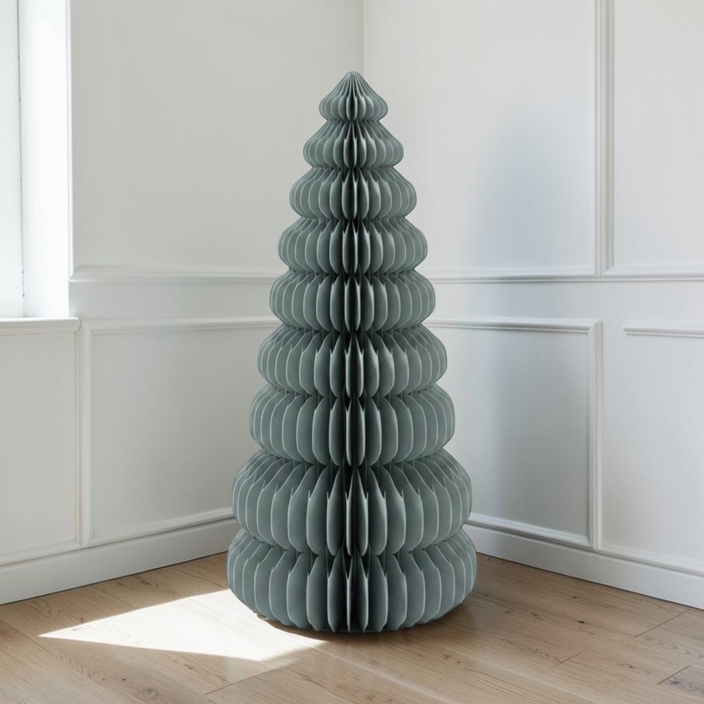 Large Paper Christmas Tree in Sage Green with Gold Edge