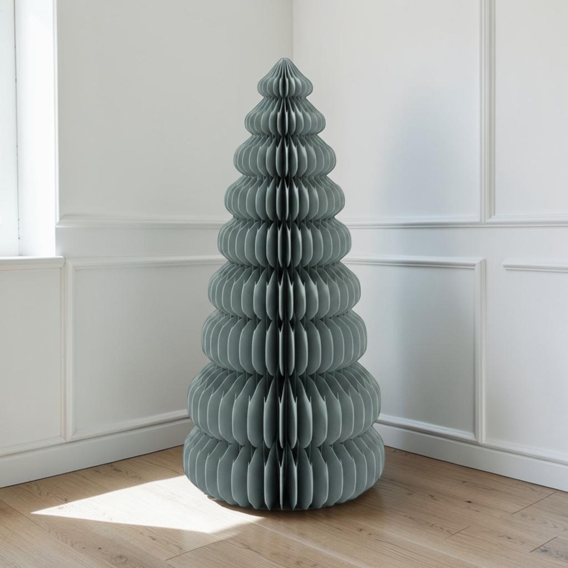 Large Paper Christmas Tree in Sage Green with Gold Edge