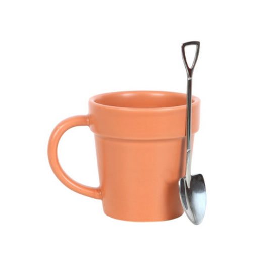 Plain Plant Pot Ceramic Mug and Shovel Spoon