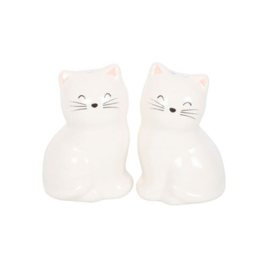 White Cat Shaped Salt and Pepper Shakers