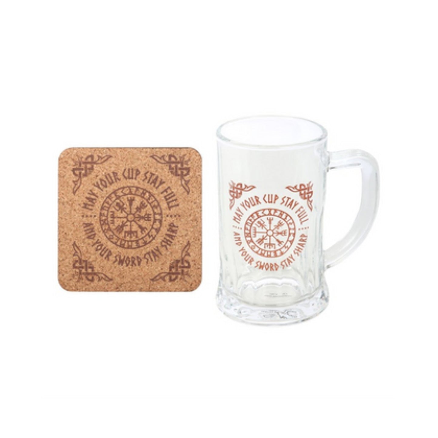 Viking Compass Glass Beer Tankard with Coaster