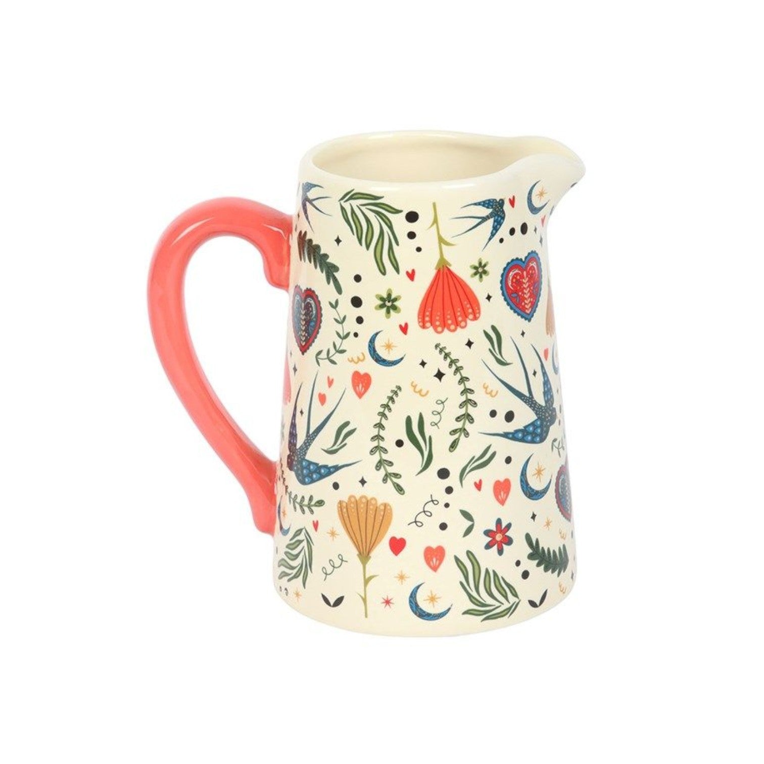 Cream Folk Print Ceramic Flower Jug