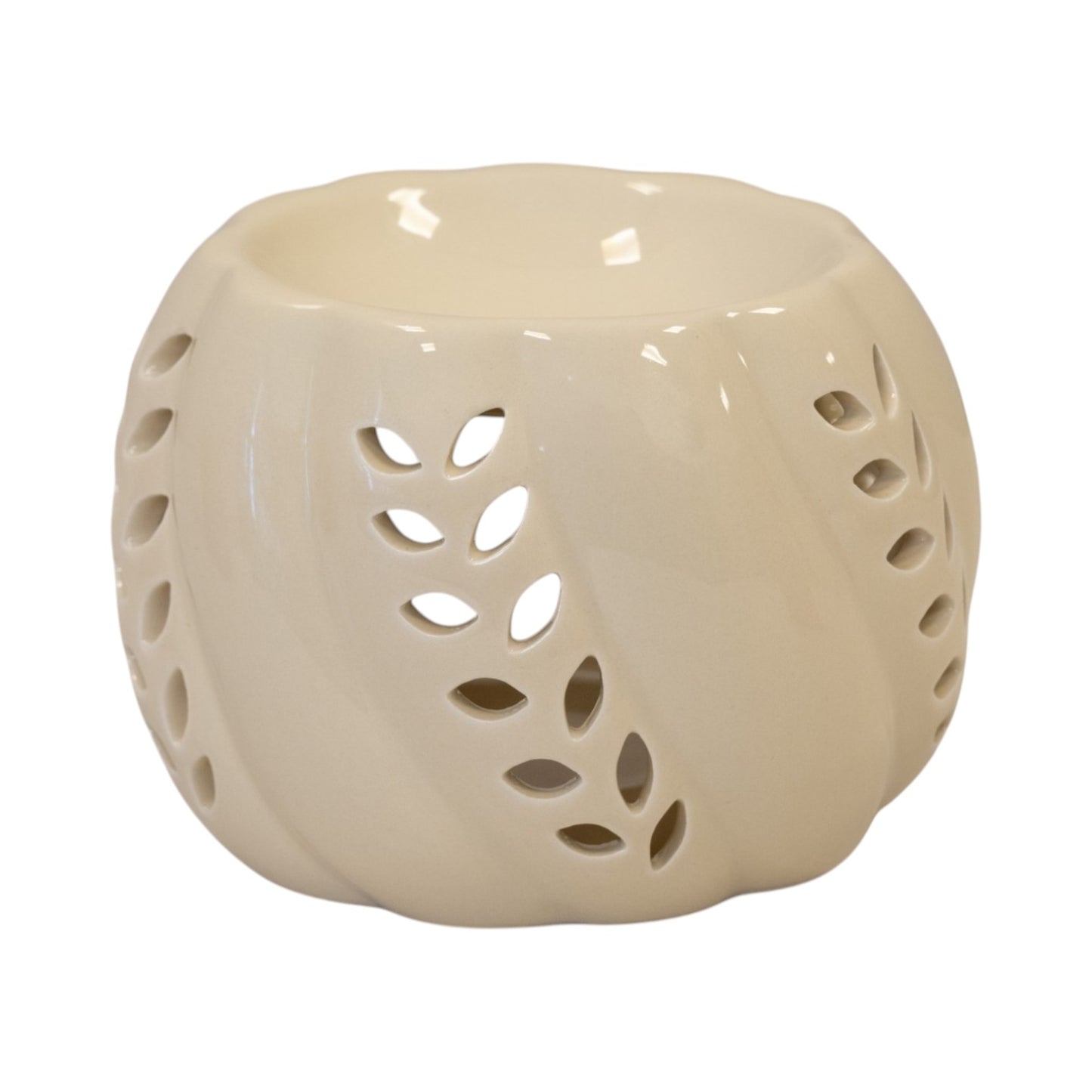Beige Ceramic Wax Burner with Leaf Detail