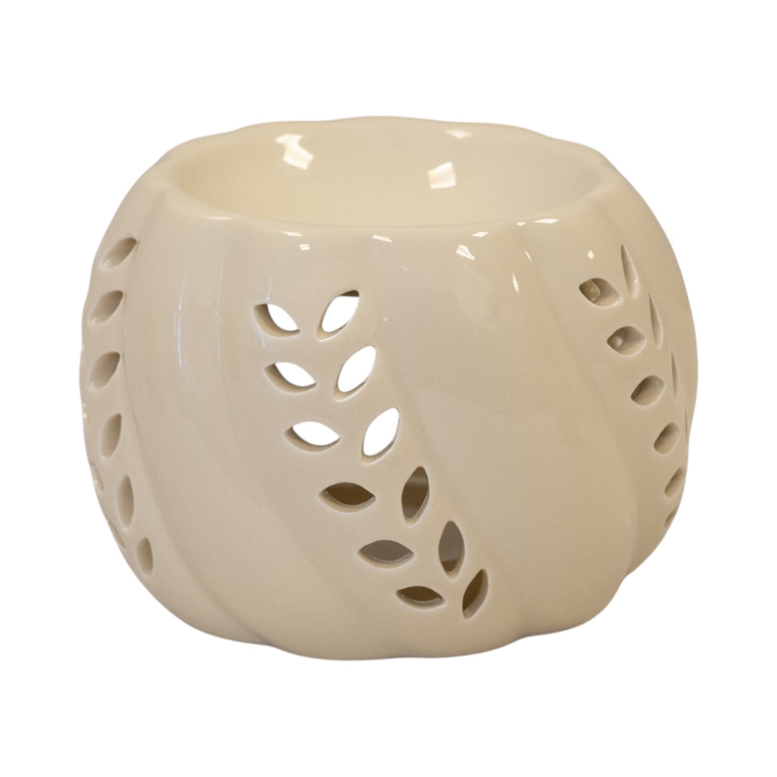 Beige Ceramic Wax Burner with Leaf Detail