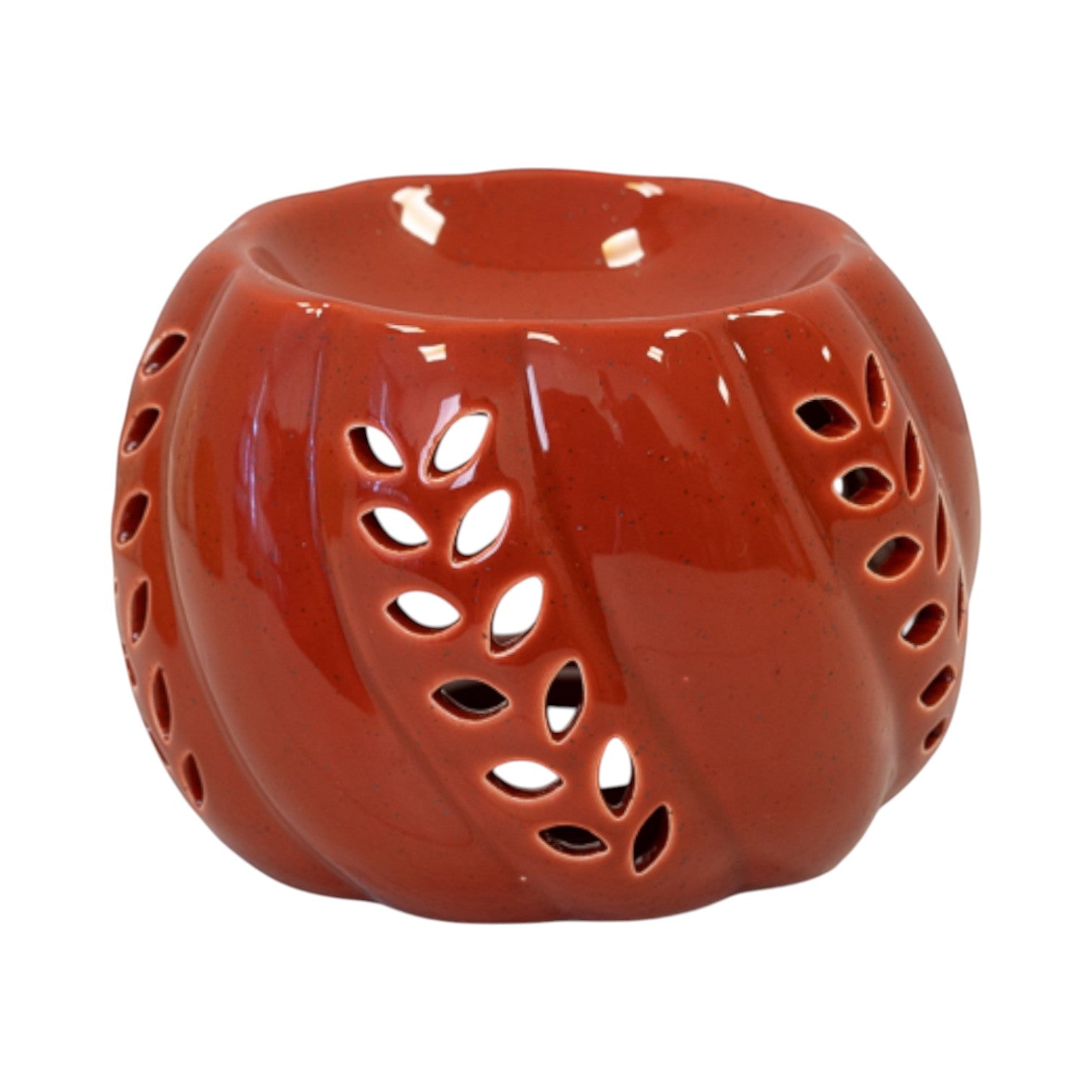 Burnt Orange Ceramic Wax Burner with Leaf Detail