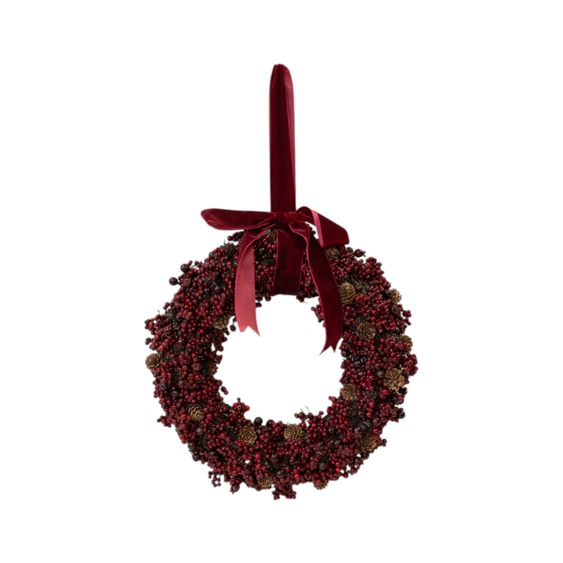 Luxury Burgundy Berry and Pinecone Wreath with Velvet Bow Large