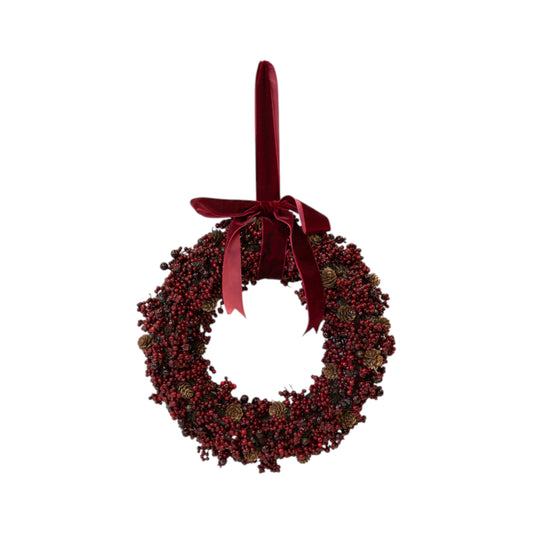 Luxury Burgundy Berry and Pinecone Wreath with Velvet Bow Large