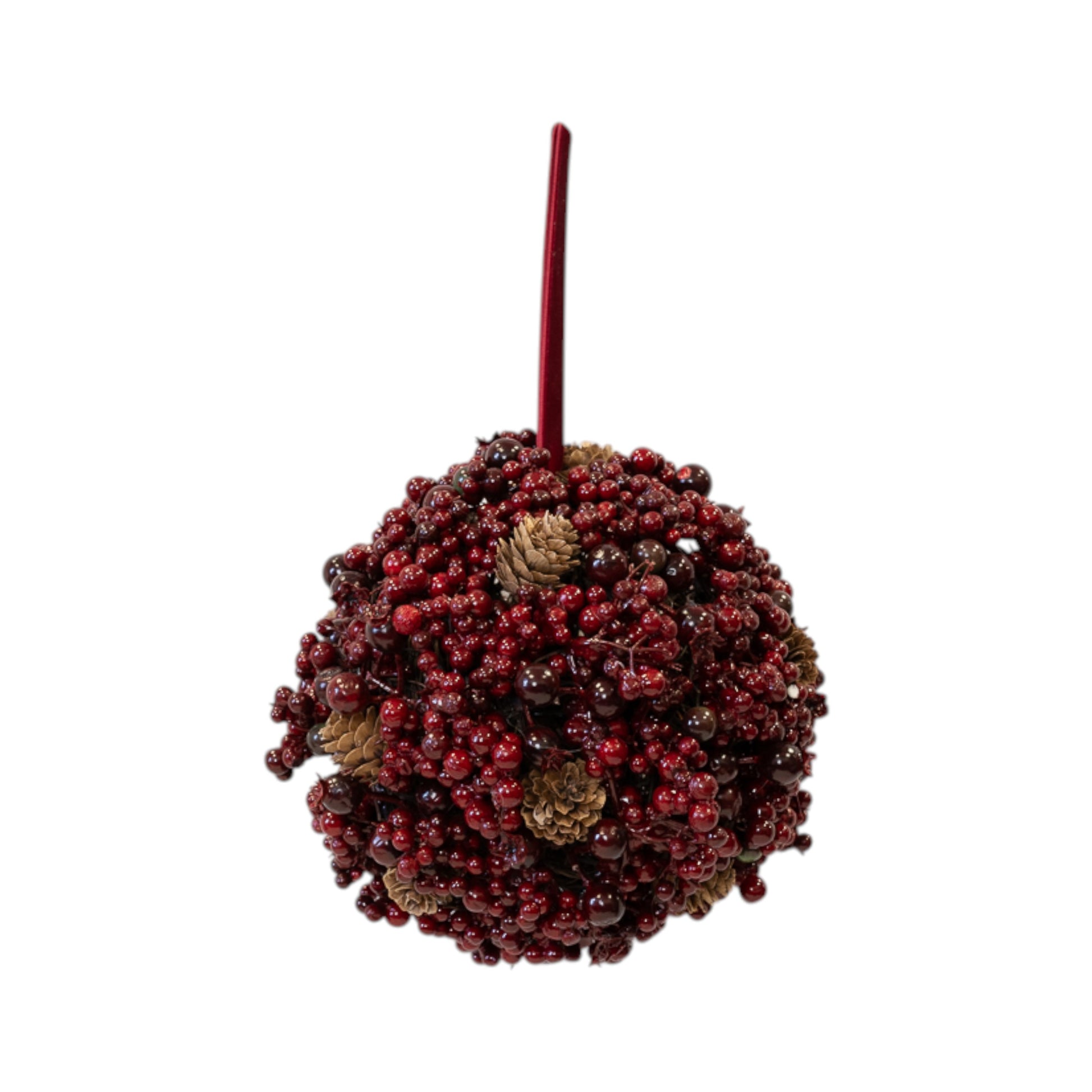 Luxury Burgundy Berry and Mini Pinecone Hanging Ball 18cm