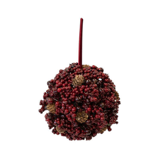 Luxury Burgundy Berry and Mini Pinecone Hanging Ball 18cm