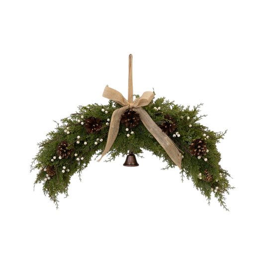 Arc Swag with White Berries, Pinecones, Bells and Bow