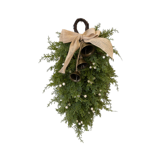 Teardrop Swag with White Berries, Bells and Bow