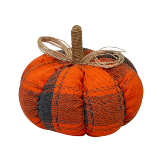 Tartan Fabric Pumpkin Autumn Decoration 15cm