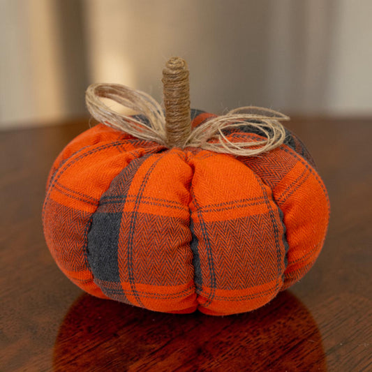 Tartan Fabric Pumpkin Autumn Decoration 15cm