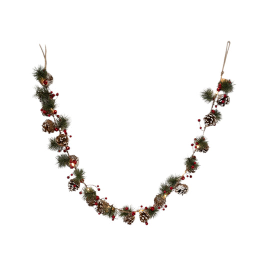 LED Garland with Pinecones and Berries 150cm