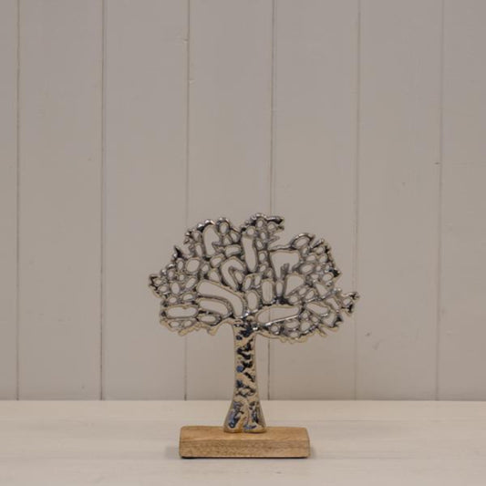 Silver Tree of Life Ornament on Wooden Base 22cm