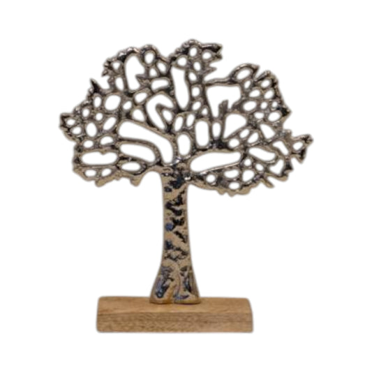 Silver Tree of Life Ornament on Wooden Base 22cm