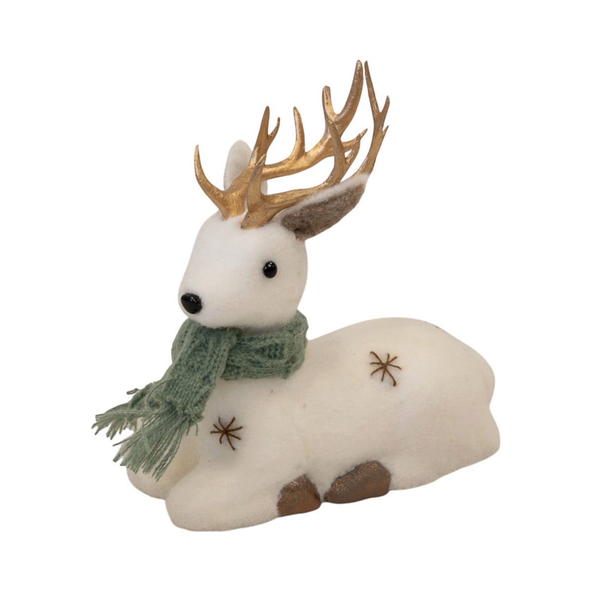 Sage and White Felt Lying Deer Christmas Ornament with Scarf