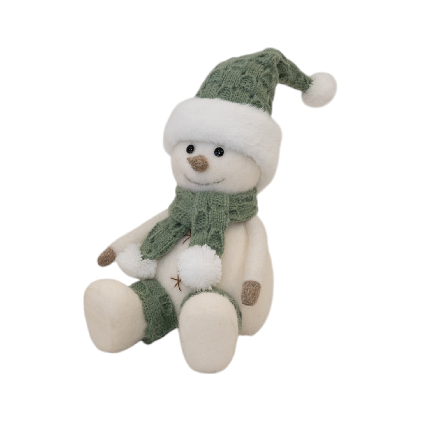Felt Sage and White Sitting Snowman