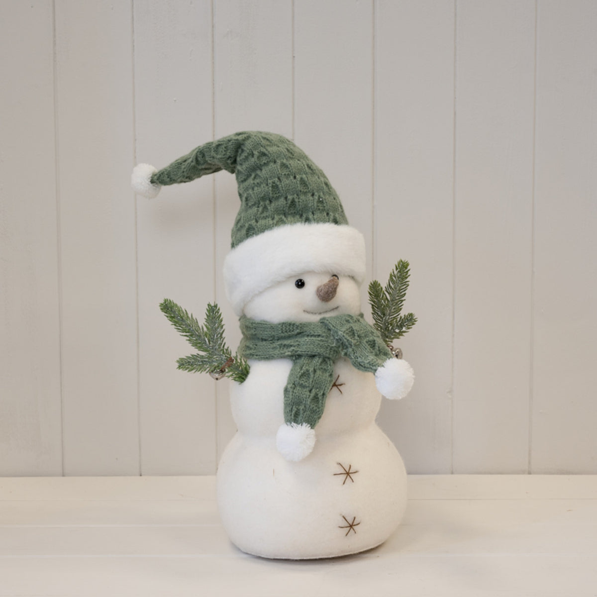 Sage and White Felt Snowman with Scarf and Branch Style Arms