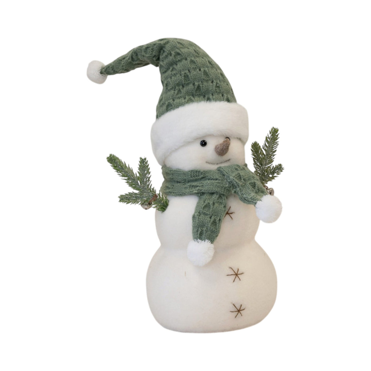 Sage and White Felt Snowman with Scarf and Branch Style Arms