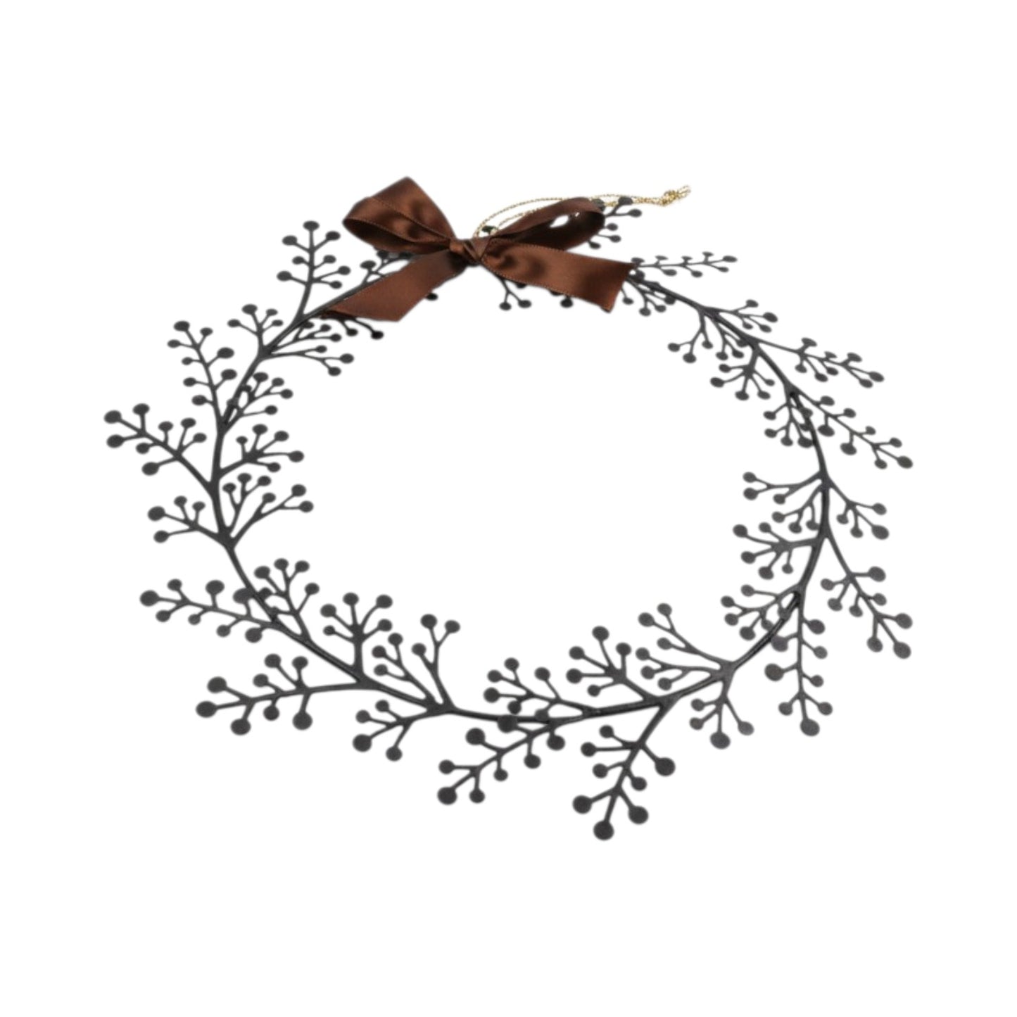 Metal Hanging Wreath with Ribbon Bow Brown