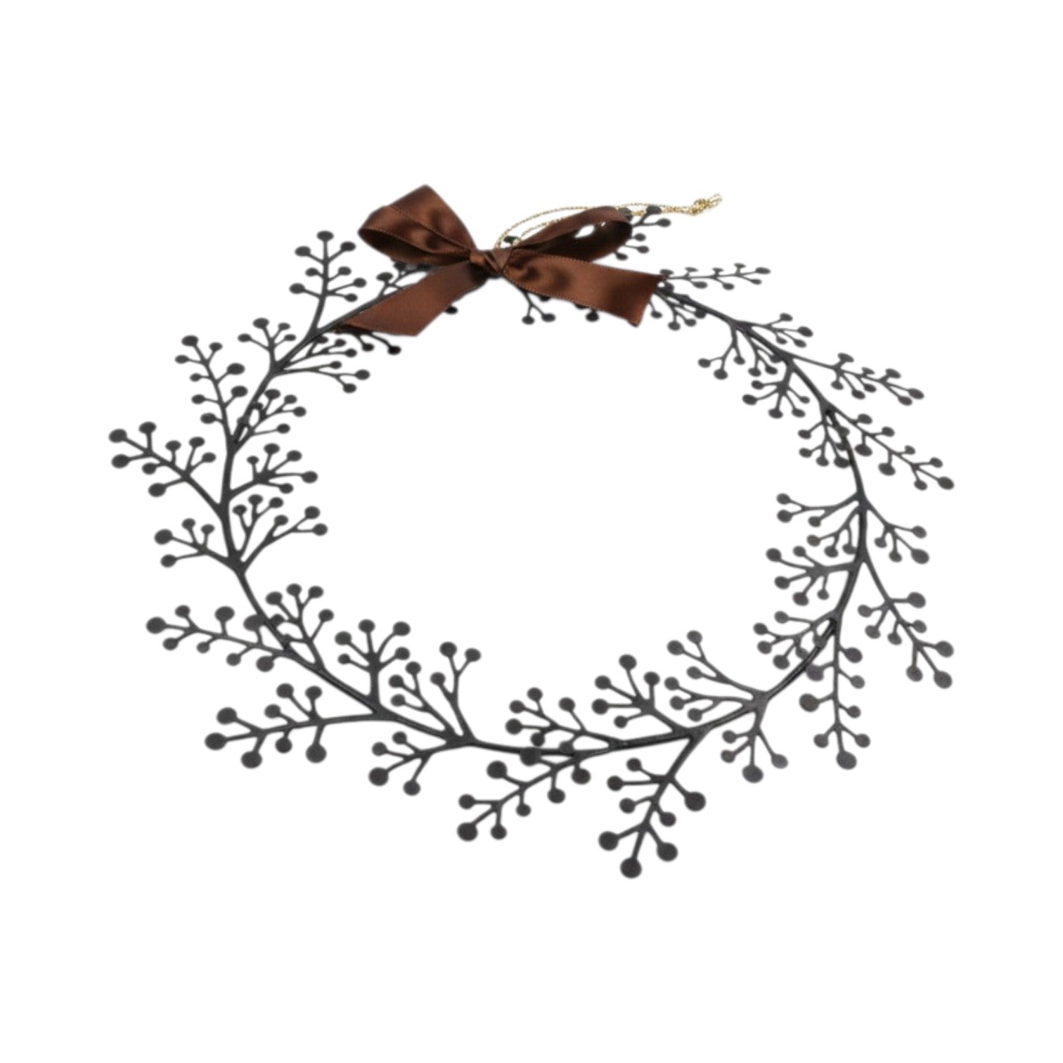 Metal Hanging Wreath with Ribbon Bow Brown